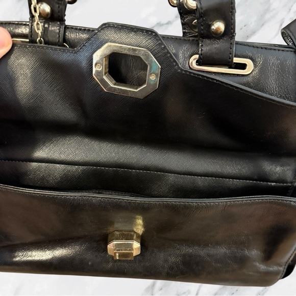 DKNY Vintage Y2K Glossy Black Calf Leather Satchel - Picture 8 of 16